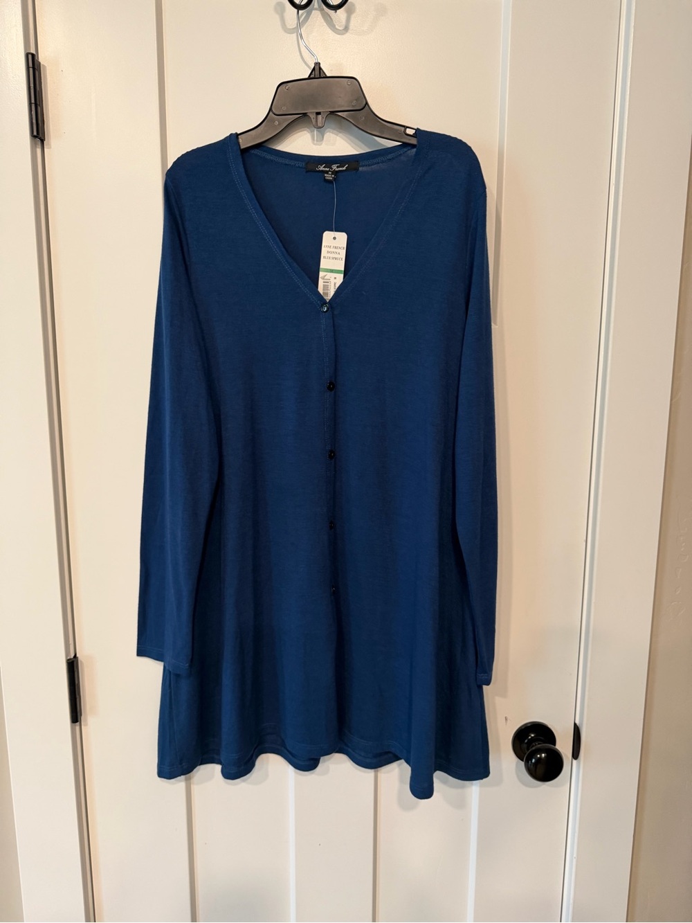 NWT Anne French Deep Blue V-Neck Button Tunic Women’s Size Medium